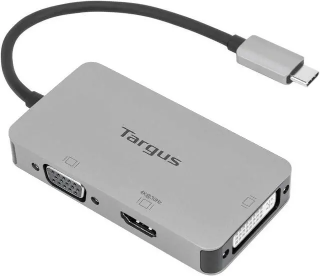 Alt view image 2 of 7 - Targus USB-C Single Video Adapter with 4K HDMI/DVI/VGA, Gray (ACA961USZ)