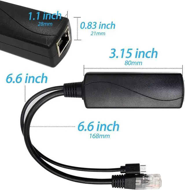Alt view image 3 of 6 - Type C PoE Splitter 5V 3A, IEEE 802.3af Standard, 10/100Mbps Type C Power Over Ethernet Splitter with RJ45 Port and TYPEC Port(TYPEC0503 Black)