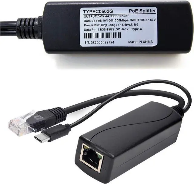 Alt view image 6 of 7 - Gigabit Type C PoE Splitter 5V 2.4A, IEEE 802.3af Standard, 10/100/1000Mbps Type C Power Over Ethernet Splitter for 5v Devices, iPads, USB, Dropcam, Raspberry Pi (TYPEC0502G Black)