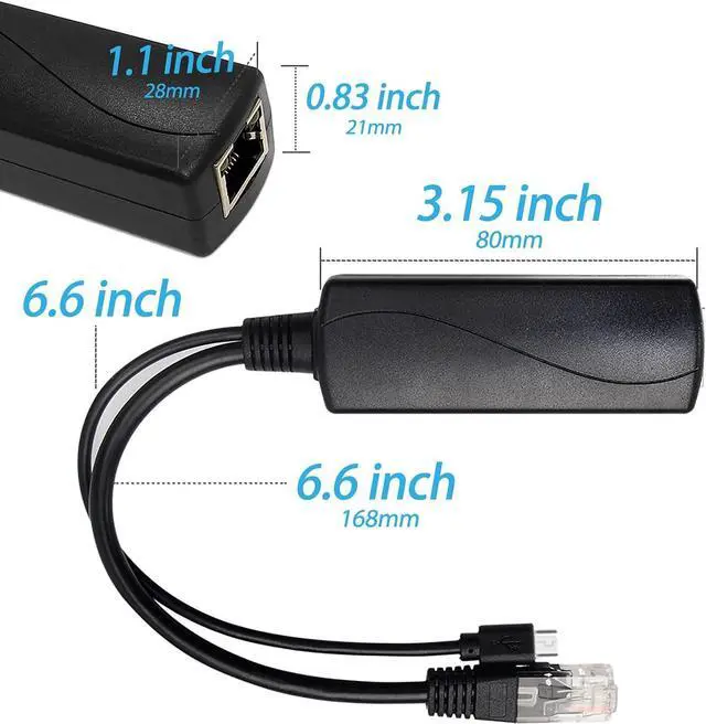 Alt view image 5 of 7 - Gigabit Type C PoE Splitter 5V 2.4A, IEEE 802.3af Standard, 10/100/1000Mbps Type C Power Over Ethernet Splitter for 5v Devices, iPads, USB, Dropcam, Raspberry Pi (TYPEC0502G Black)