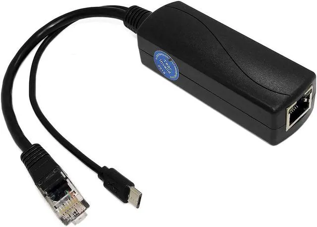 Main image of Gigabit Micro USB PoE Splitter 5V 3A, IEEE 802.3af/at Standard 10/100/1000Mbps for Raspberry Pi 4, Tablets, Dropcam Power Over Ethernet USB Splitter Adapter (USB0503G Black)