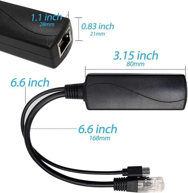 Alt view image 4 of 6 - Gigabit Micro USB PoE Splitter 5V 3A, IEEE 802.3af/at Standard 10/100/1000Mbps for Raspberry Pi 4, Tablets, Dropcam Power Over Ethernet USB Splitter Adapter (USB0503G Black)