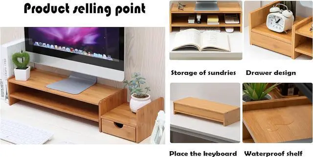Alt view image 5 of 5 - Monitor Stand Riser Desk Organizer-Bamboo 2 Tier Laptop Stand With Drawers, Adjustable Desktop Storage Organizer For Computer, Printer, Cellphone-Use In Office,Home /Reduce Neck &Eye Strain(Basic)