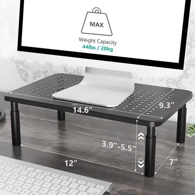 Alt view image 3 of 7 - WALI Computer Monitor Stand for Desk, Adjustable Laptop Riser, Desk Monitor Stand Underneath Storage for Office, Home, School Supplies (STT003), 1 Pack, Black