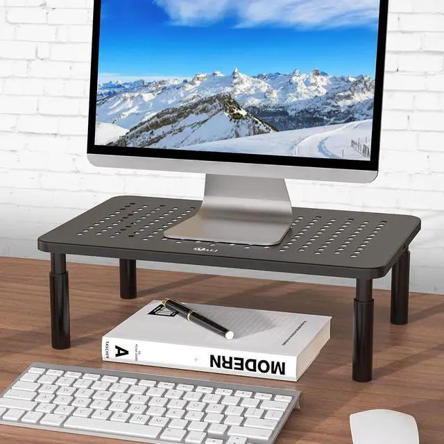 Alt view image 2 of 7 - WALI Computer Monitor Stand for Desk, Adjustable Laptop Riser, Desk Monitor Stand Underneath Storage for Office, Home, School Supplies (STT003), 1 Pack, Black