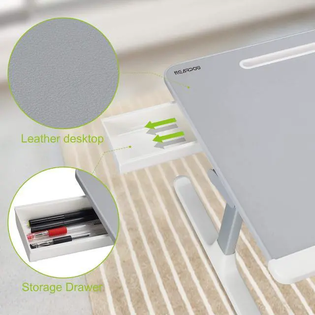 Alt view image 5 of 7 - Laptop Desk for Bed, NEARPOW XXL Bed Table Bed Desk for Laptop and Writing, Adjustable Computer Tray Laptop Stand for Bed or Sofa with Anti-slip Leather, Removable Stopper, Book Stand and Drawer- Grey