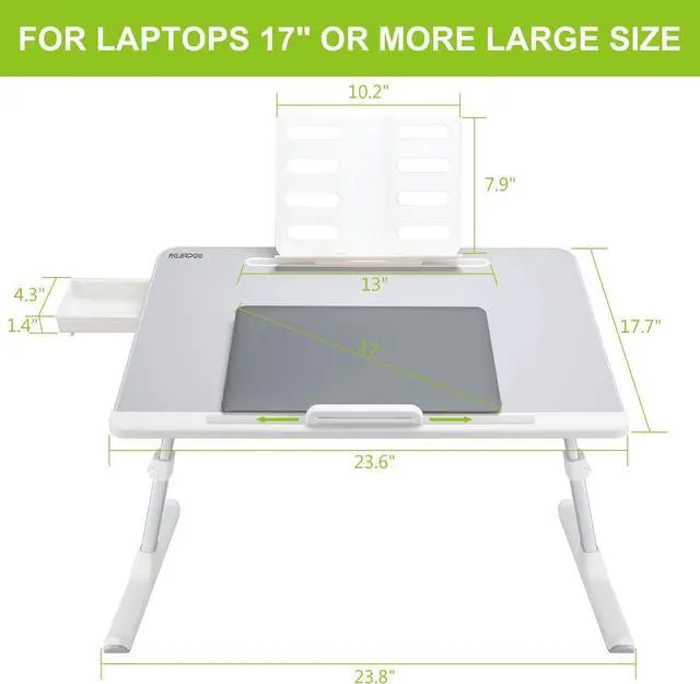 Alt view image 6 of 7 - Laptop Desk for Bed, NEARPOW XXL Bed Table Bed Desk for Laptop and Writing, Adjustable Computer Tray Laptop Stand for Bed or Sofa with Anti-slip Leather, Removable Stopper, Book Stand and Drawer- Grey