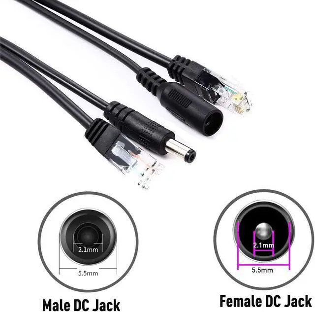 Alt view image 2 of 5 - Passive PoE Injector and Splitter Power Over Ethernet Kit with 5.5x2.1 mm DC Plug for IP Security Camera- 2 Pairs
