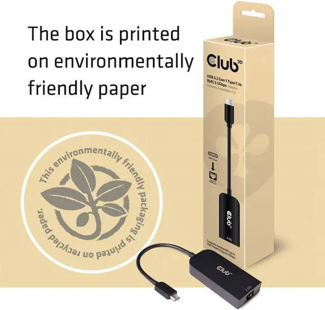Alt view image 5 of 5 - Club 3D Cac-1520 USB 3.2 Type C to Rj45 2.5 Gigabit LAN Ethernet Cable Adapter Windows 10, 8.1, Mac OSX 10.6 to 10.13