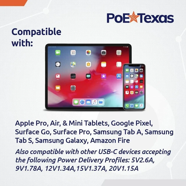 Alt view image 6 of 7 - PoE Texas PoE+ Power and Data to USB-C Converter and PoE Injector - Single Port PoE+ Power Over Ethernet PoE Adapter for 802.3at