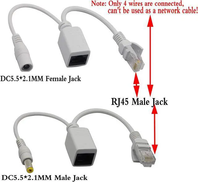 Alt view image 4 of 7 - zdyCGTime Passive PoE Injector and PoE Splitter Kit with RJ45 Ethernet and Power via DC 5.5x2.1 mm F/M Adaptor ConnectorWhite 4 Pairs