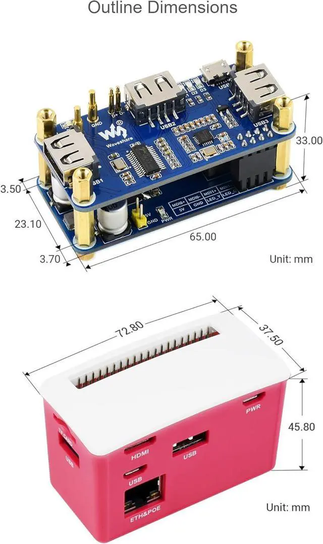 Alt view image 6 of 7 - PoE Ethernet/USB HUB Box Fit Raspberry Pi Zero Series, with PoE/ETH/USB HUB HAT Inside, 802.3af-Compliant, Includes 3X USB 2.0 Ports
