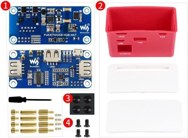 Alt view image 7 of 7 - PoE Ethernet/USB HUB Box Fit Raspberry Pi Zero Series, with PoE/ETH/USB HUB HAT Inside, 802.3af-Compliant, Includes 3X USB 2.0 Ports