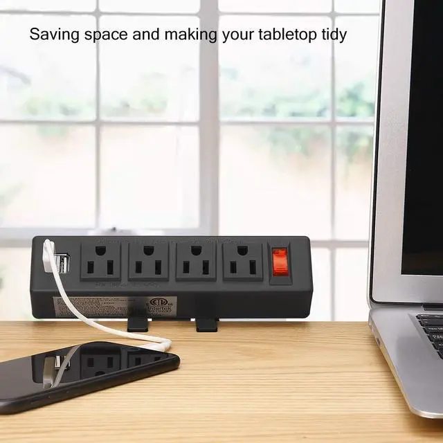 Alt view image 6 of 7 - HHSOET Desk Clamp Power Strip, Desktop Power Outlet Clamp Mount with 2 USB Ports, 4 AC Outlets, Mountable Desk Outlet Removable Power Plugs with 6ft Cord.(4AC2USB-Black)