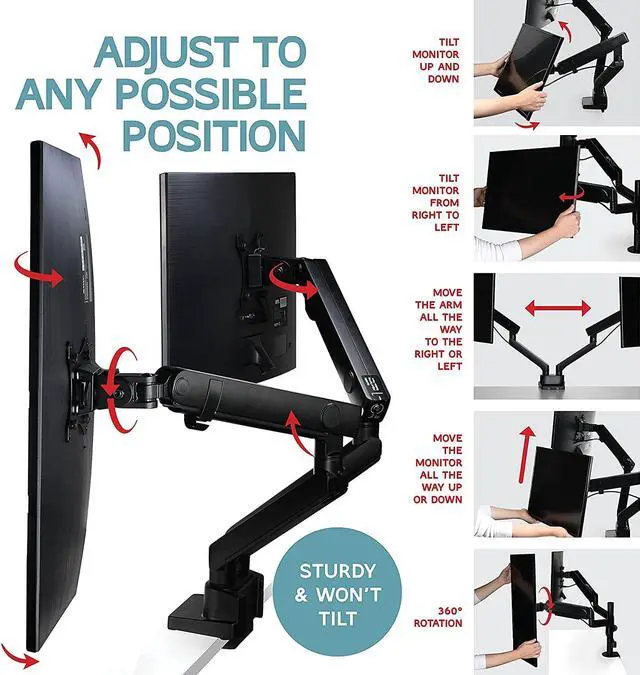 Alt view image 4 of 7 - Dual Monitor Stand, Dual Monitor Arm, Dual Monitor Mount vesa Mount, up to 32 inch Monitor Desk Mount, soporte Monitor arms & Monitor Stands for 2 Monitors, Dual Monitor Riser Stand