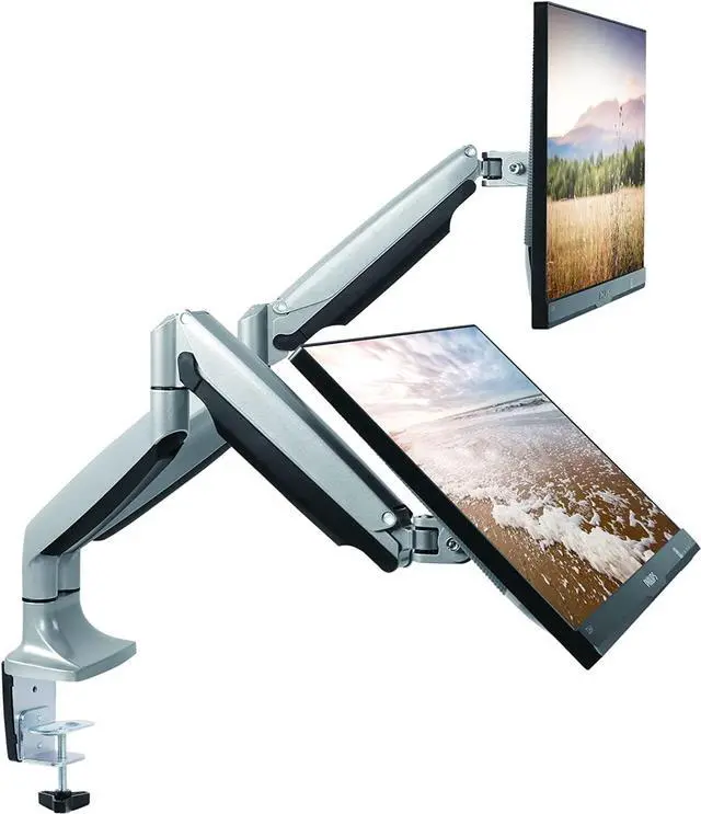 Main image of TechOrbits Universal Desk Mount for Dual Monitor - Fits Two 13-30" Monitors with Swivel & Clamp