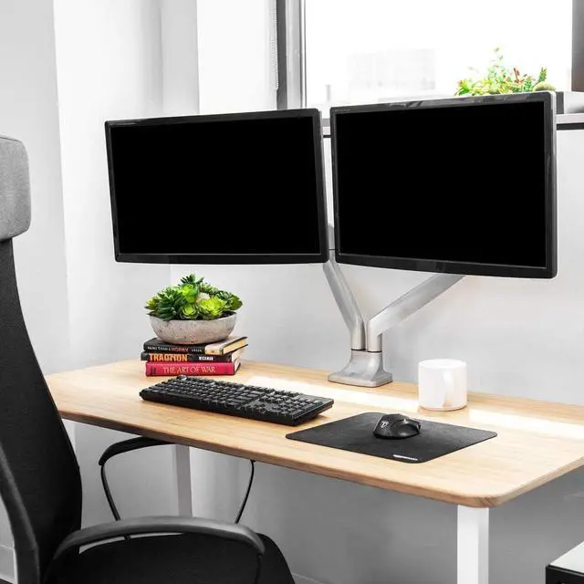 Alt view image 4 of 6 - TechOrbits Universal Desk Mount for Dual Monitor - Fits two 13-30" Monitors with Swivel & Clamp