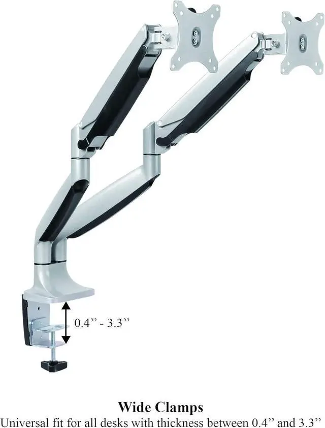 Alt view image 5 of 6 - TechOrbits Universal Desk Mount for Dual Monitor - Fits two 13-30" Monitors with Swivel & Clamp