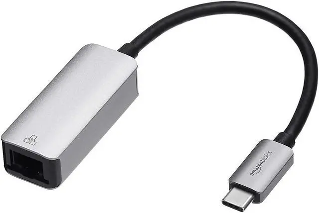 Main image of Basics Aluminum USB 3.1 Type-C to RJ45 Gigabit Ethernet Adapter, Grey, 2.07 x 0.81 x 0.6 inches