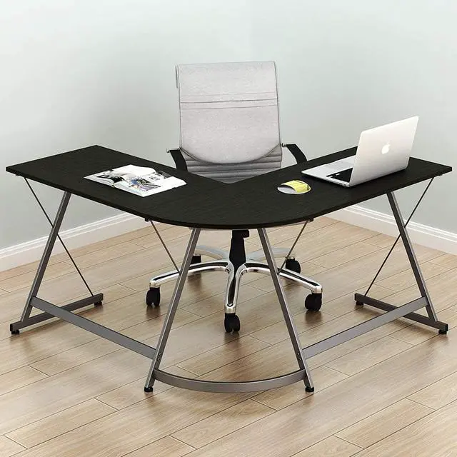 Alt view image 4 of 5 - SHW Gaming Desk L-Shaped Office Computer Corner Table, Espresso