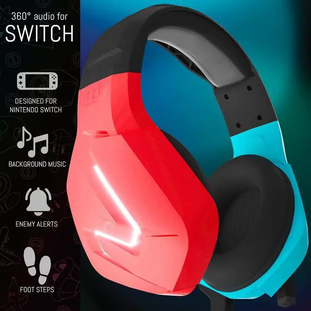 Alt view image 2 of 7 - Orzly Gaming Headset with Mic for Nintendo Switch OLED and Lite Joycon Color Match with Led Light Microphone & Remote - Hornet RXH-20 Tanami Edition