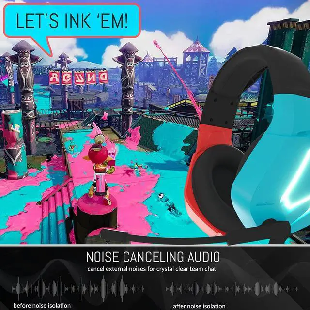 Alt view image 6 of 7 - Orzly Gaming Headset with Mic for Nintendo Switch OLED and Lite Joycon Color Match with Led Light Microphone & Remote - Hornet RXH-20 Tanami Edition
