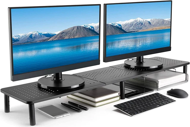 Main image of Husky Mounts Large Dual Monitor Stand Riser, Adjustable Legs, 39" x 9.25" x 5.5" Max Height, Matte Black Steel