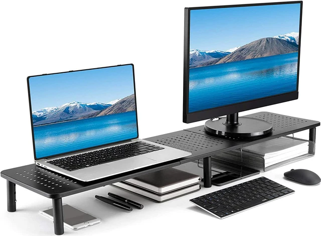 Alt view image 4 of 5 - Husky Mounts Large Dual Monitor Stand Riser, Adjustable Legs, 39" x 9.25" x 5.5" Max Height, Matte Black Steel