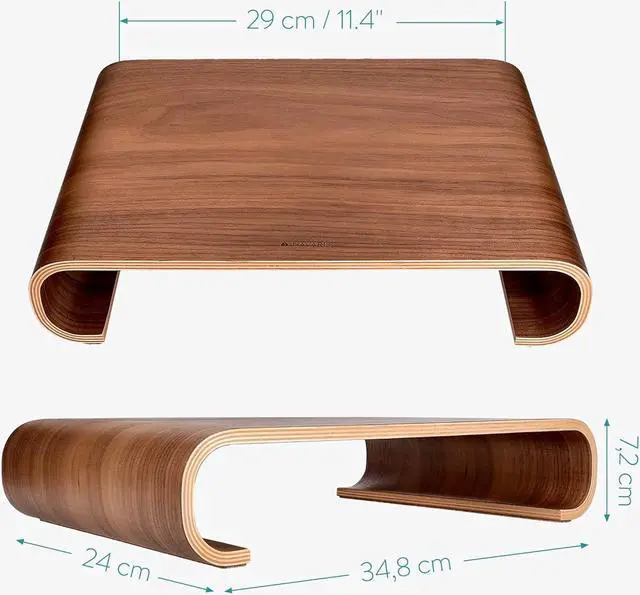 Alt view image 4 of 5 - Navaris Wood Monitor Stand Riser - Computer Desk Organizer Desktop Dock Wooden Mount Display for PC TV Screen Notebook Laptop - Walnut