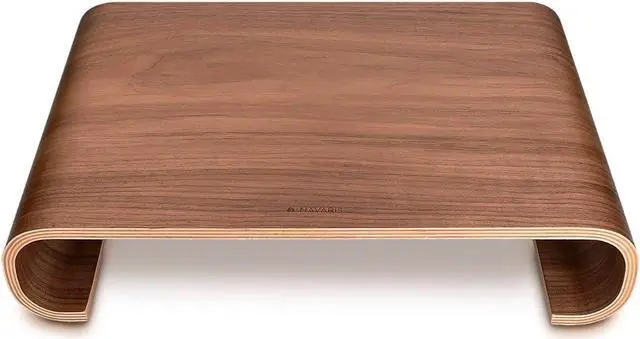 Alt view image 5 of 5 - Navaris Wood Monitor Stand Riser - Computer Desk Organizer Desktop Dock Wooden Mount Display for PC TV Screen Notebook Laptop - Walnut