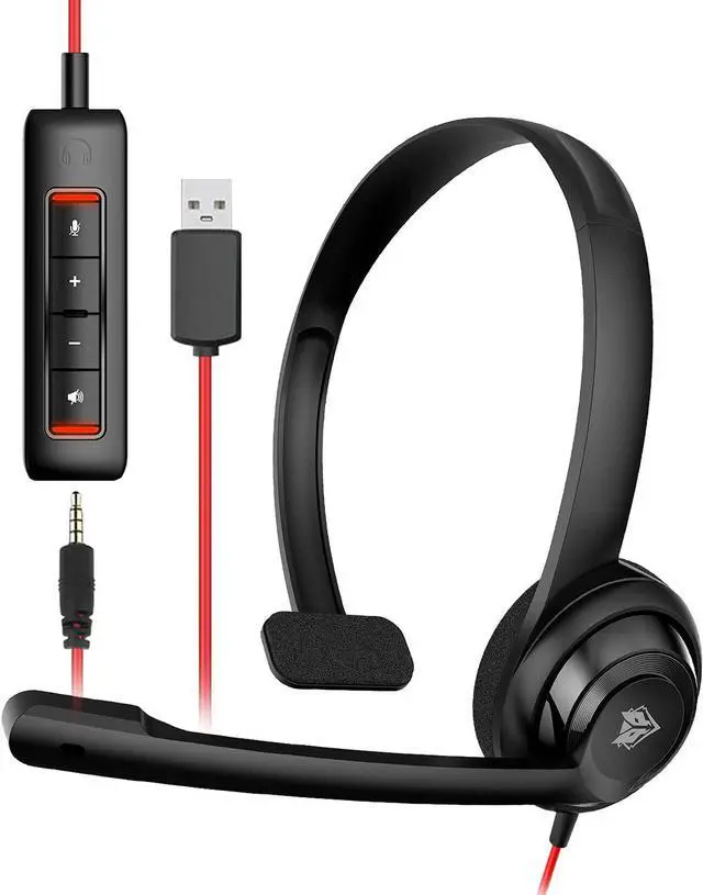 Main image of HW02 USB Headset with Microphone Noise Cancelling &in-line Control Ultra Comfort Computer Headset for Laptop pc On-Ear Wired Office Call Center Headset for Boom Skype WebinarsBlack
