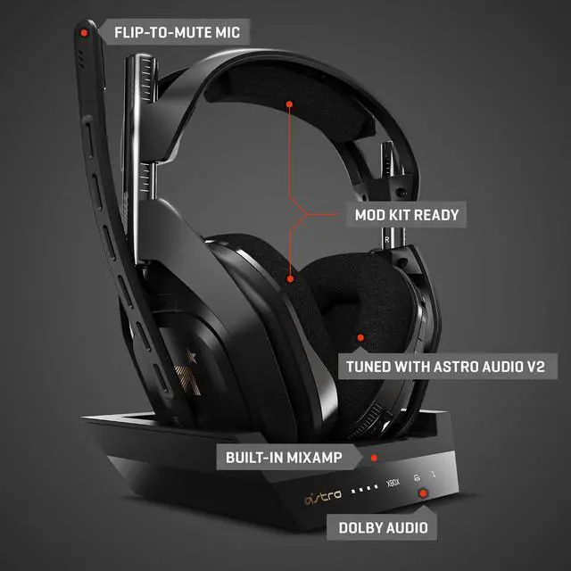 Alt view image 5 of 7 - ASTRO Gaming A50 Wireless Headset + Base Station Gen 4 - Compatible with Xbox Series X|S, Xbox One, PC, Mac - Black/Gold