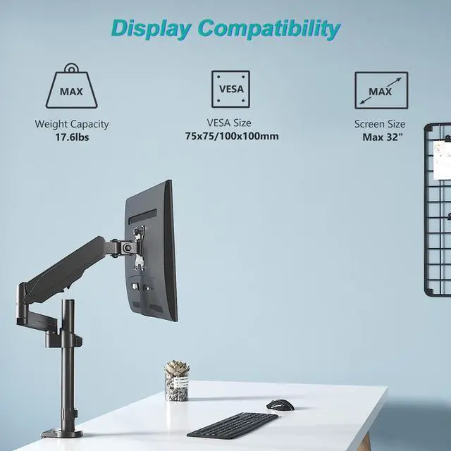 Alt view image 2 of 7 - WALI Premium Single LCD Monitor Desk Mount Fully Adjustable Gas Spring Stand for Display 17-32 inch, 17.6lbs Weight Capacity GSDM001