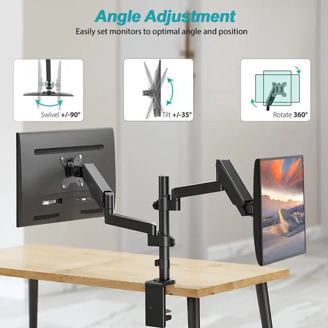 Alt view image 3 of 7 - WALI Premium Dual LCD Monitor Desk Mount Fully Adjustable Gas Spring Stand for Display up to 32 inch, GSDM002, (Black)