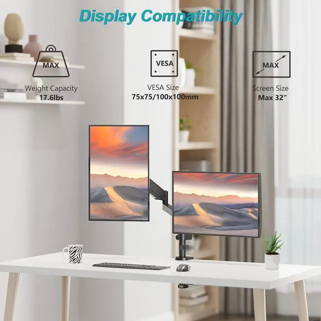 Alt view image 2 of 7 - WALI Premium Dual LCD Monitor Desk Mount Fully Adjustable Gas Spring Stand for Display up to 32 inch, GSDM002, (Black)