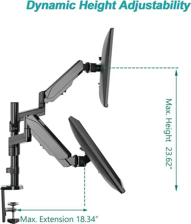 Alt view image 4 of 7 - WALI Premium Dual LCD Monitor Desk Mount Fully Adjustable Gas Spring Stand for Display up to 32 inch, GSDM002, (Black)