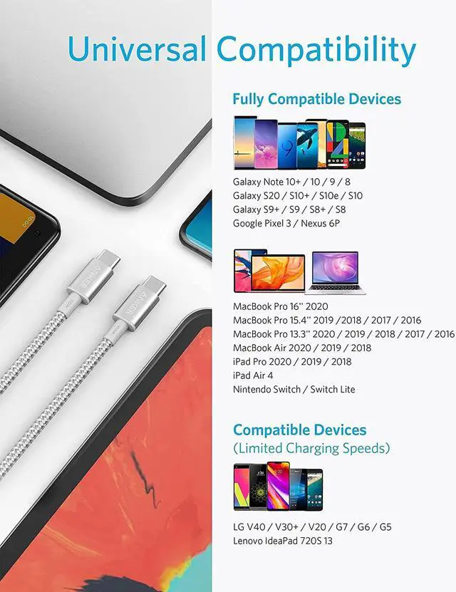 Alt view image 5 of 7 - USB C to USB C Cable Type C Charging Cord Fast Charge(10FT 100W) for iPhone 16/16 pro MacBook and More(USB 2.0 Silver)