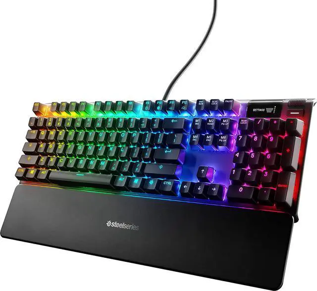 Main image of SteelSeries Apex 7 Mechanical Gaming Keyboard  OLED Smart Display  USB Passthrough and Media Controls  Tactile and Clicky  RGB Backlit (Blue Switch)