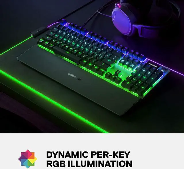 Alt view image 2 of 7 - SteelSeries Apex 7 Mechanical Gaming Keyboard  OLED Smart Display  USB Passthrough and Media Controls  Tactile and Clicky  RGB Backlit (Blue Switch)