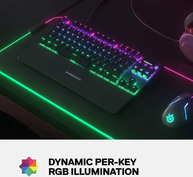 Alt view image 2 of 7 - SteelSeries Apex 7 TKL Compact Mechanical Gaming Keyboard  OLED Smart Display  USB Passthrough and Media Controls  Linear and Quiet  RGB Backlit (Red Switch)