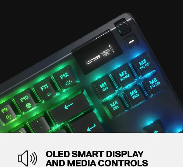 Alt view image 5 of 7 - SteelSeries Apex 7 TKL Compact Mechanical Gaming Keyboard  OLED Smart Display  USB Passthrough and Media Controls  Linear and Quiet  RGB Backlit (Red Switch)