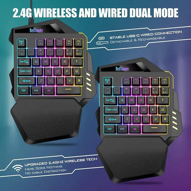 Alt view image 2 of 7 - Wireless One-Handed Gaming Keyboard 2.4Ghz RGB Backlit Mini Gaming Keypad Rechargeable 2000mAh Battery for PC Gamer