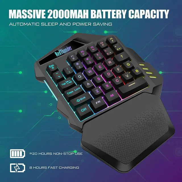 Alt view image 3 of 7 - Wireless One-Handed Gaming Keyboard 2.4Ghz RGB Backlit Mini Gaming Keypad Rechargeable 2000mAh Battery for PC Gamer