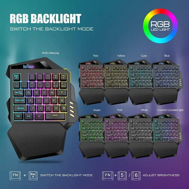 Alt view image 4 of 7 - Wireless One-Handed Gaming Keyboard 2.4Ghz RGB Backlit Mini Gaming Keypad Rechargeable 2000mAh Battery for PC Gamer