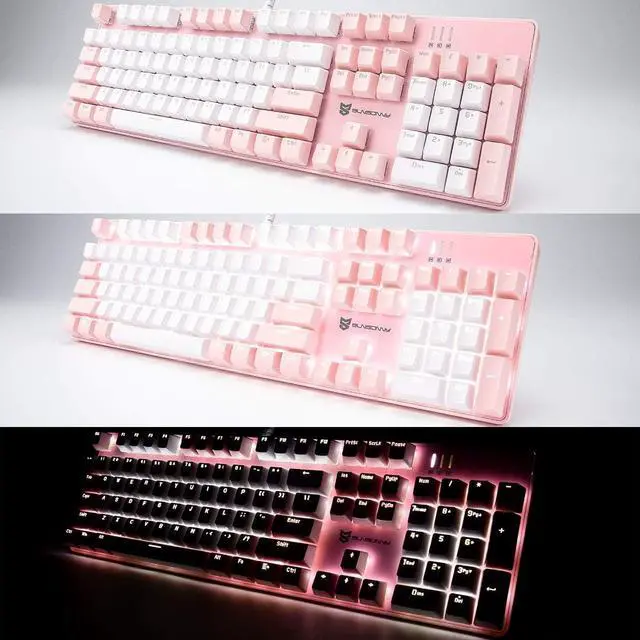Alt view image 5 of 7 - Wired Mechanical Gaming Keyboard | Brown Switch PC Gaming Keyboard | 104 Keys US Layout | Wired Gaming Keyboard | Hot Swappable Mechanical Keyboard | Silent Mechanical Keyboard | Pink & White Combo