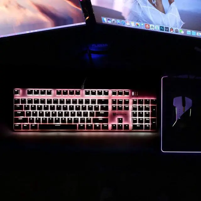 Alt view image 7 of 7 - Wired Mechanical Gaming Keyboard | Brown Switch PC Gaming Keyboard | 104 Keys US Layout | Wired Gaming Keyboard | Hot Swappable Mechanical Keyboard | Silent Mechanical Keyboard | Pink & White Combo