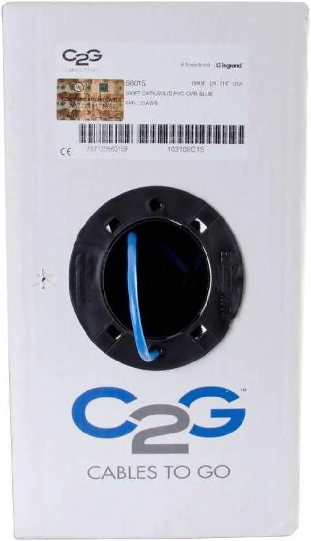 Alt view image 3 of 4 - C2G 56015 Cat6 Bulk Cable - Unshielded Ethernet Network Cable with Solid Conductors, Riser CMR-Rated, TAA Compliant, Blue (500 Feet, 152.4 Meters) (Made in the USA)