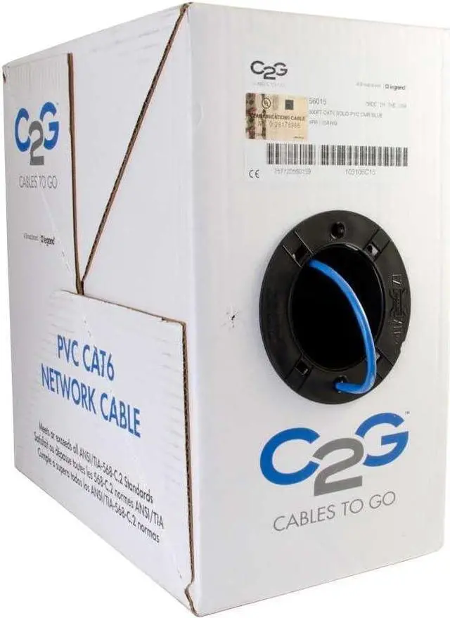 Alt view image 4 of 4 - C2G 56015 Cat6 Bulk Cable - Unshielded Ethernet Network Cable with Solid Conductors, Riser CMR-Rated, TAA Compliant, Blue (500 Feet, 152.4 Meters) (Made in the USA)