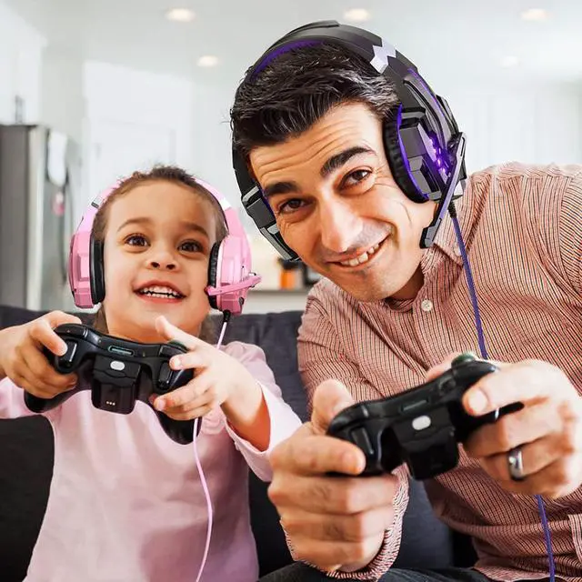 Alt view image 7 of 7 - BENGOO G9000 Stereo Gaming Headset for PS5, PS4, PC, Xbox One Controller, Noise Cancelling Over Ear Headphones with Mic, LED Light, Bass Surround, Soft Memory Earmuffs - Purple