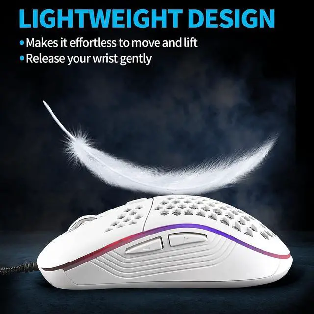 Alt view image 2 of 6 - Techsea Honeycomb Wired Gaming Mouse with RGB On/Off Switch, 7200 Adjustable DPI, Ergonomic Lightweight Design & High Precision Sensor for PC/Mac Gamers (White)